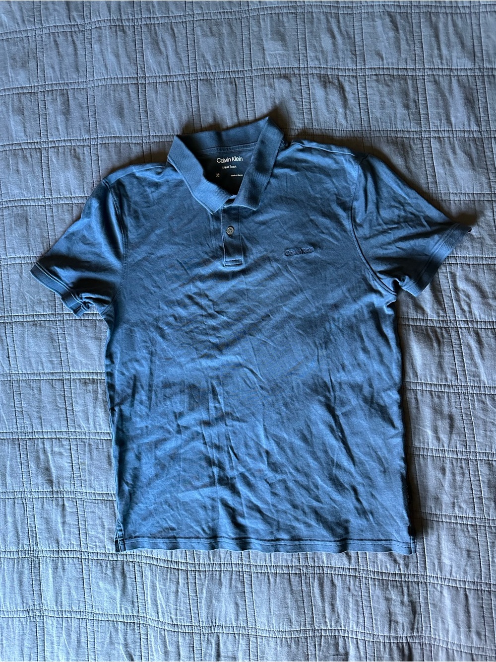 Calvin Klein Men Small Liquid Touch Polo Shirt Blue Short Sleeve NWOT